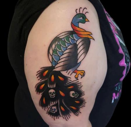 Tattoos - Quade Dahlstrom Skull Peacock - 144388